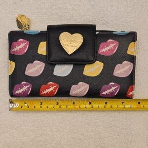 Betsey Johnson Black Wallet with Colorful Lip Prints
